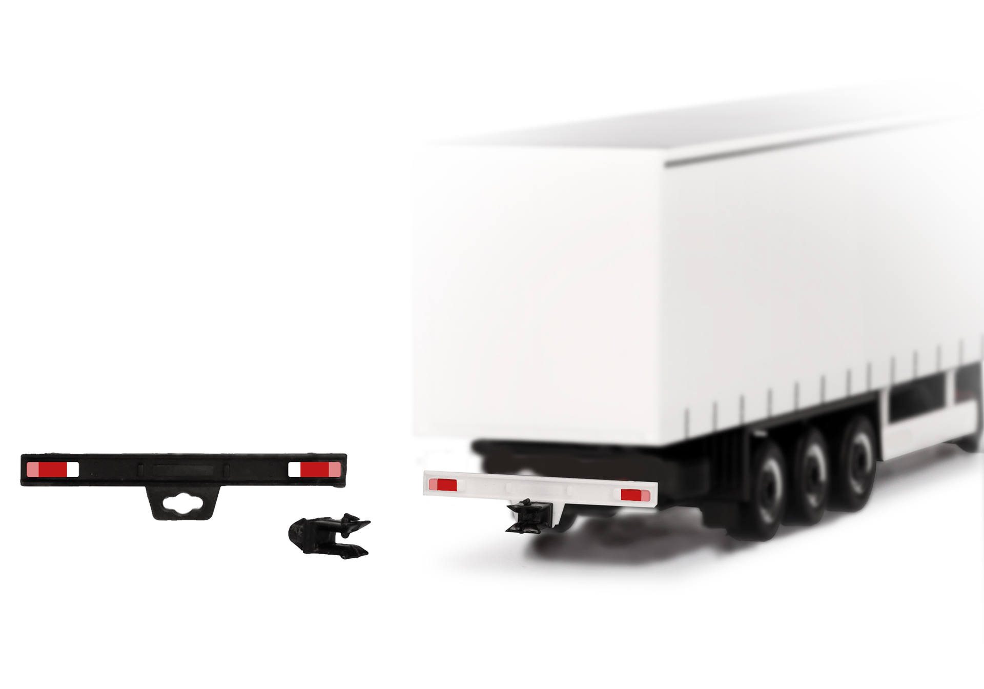 Bakre stötfångare med dragkrok för trailers (2x vit, 2x svart, med tryck)