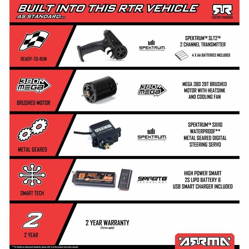 ARRMA MOJAVE GROM MEGA 380 Brushed 4X4 DT RTR with Battery & Charger, Red/Black  - 26