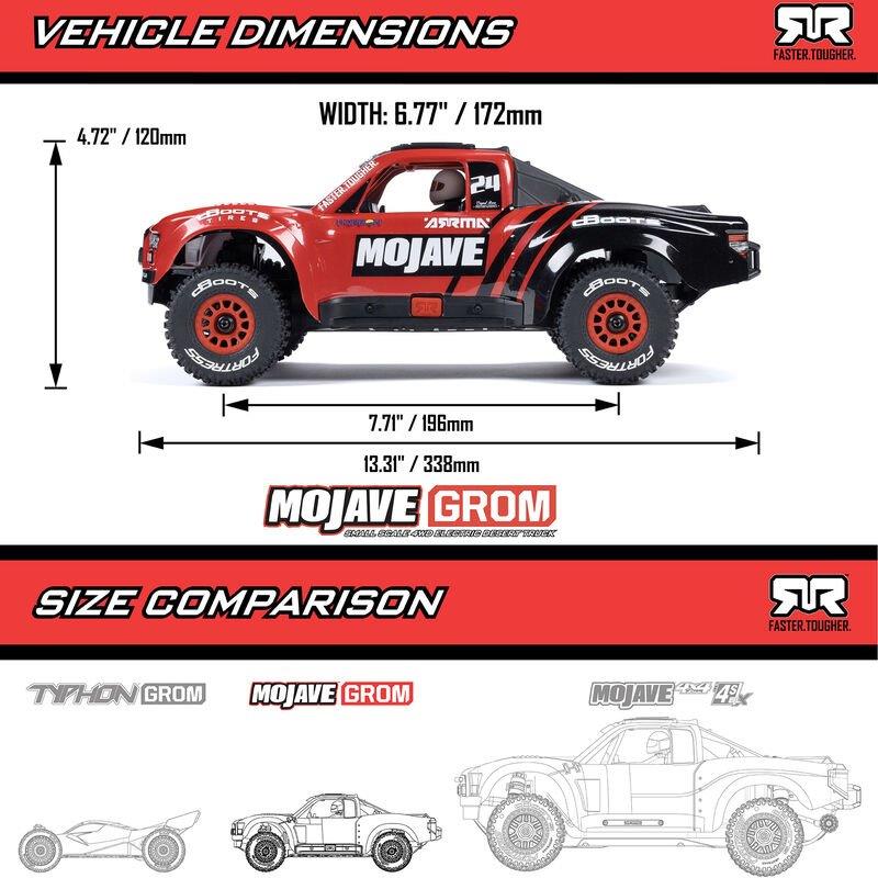 ARRMA MOJAVE GROM MEGA 380 Brushed 4X4 DT RTR with Battery & Charger, Red/Black  - 27