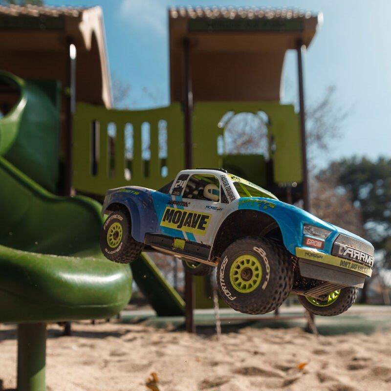 ARRMA MOJAVE GROM MEGA 380 Brushed 4X4 DT RTR with Battery&Charger, Blue/White - 9