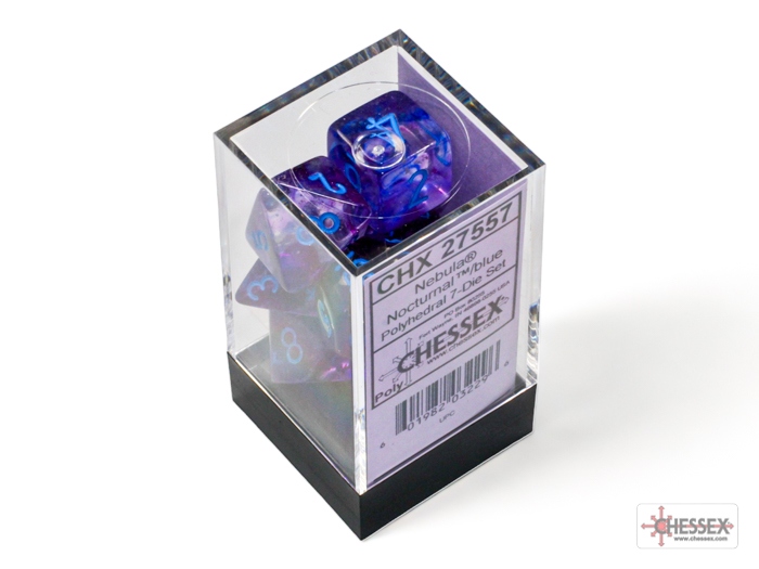 Chessex: Nebula Nocturnal/Blue Luminary Polyhedral 7-Dice Set
