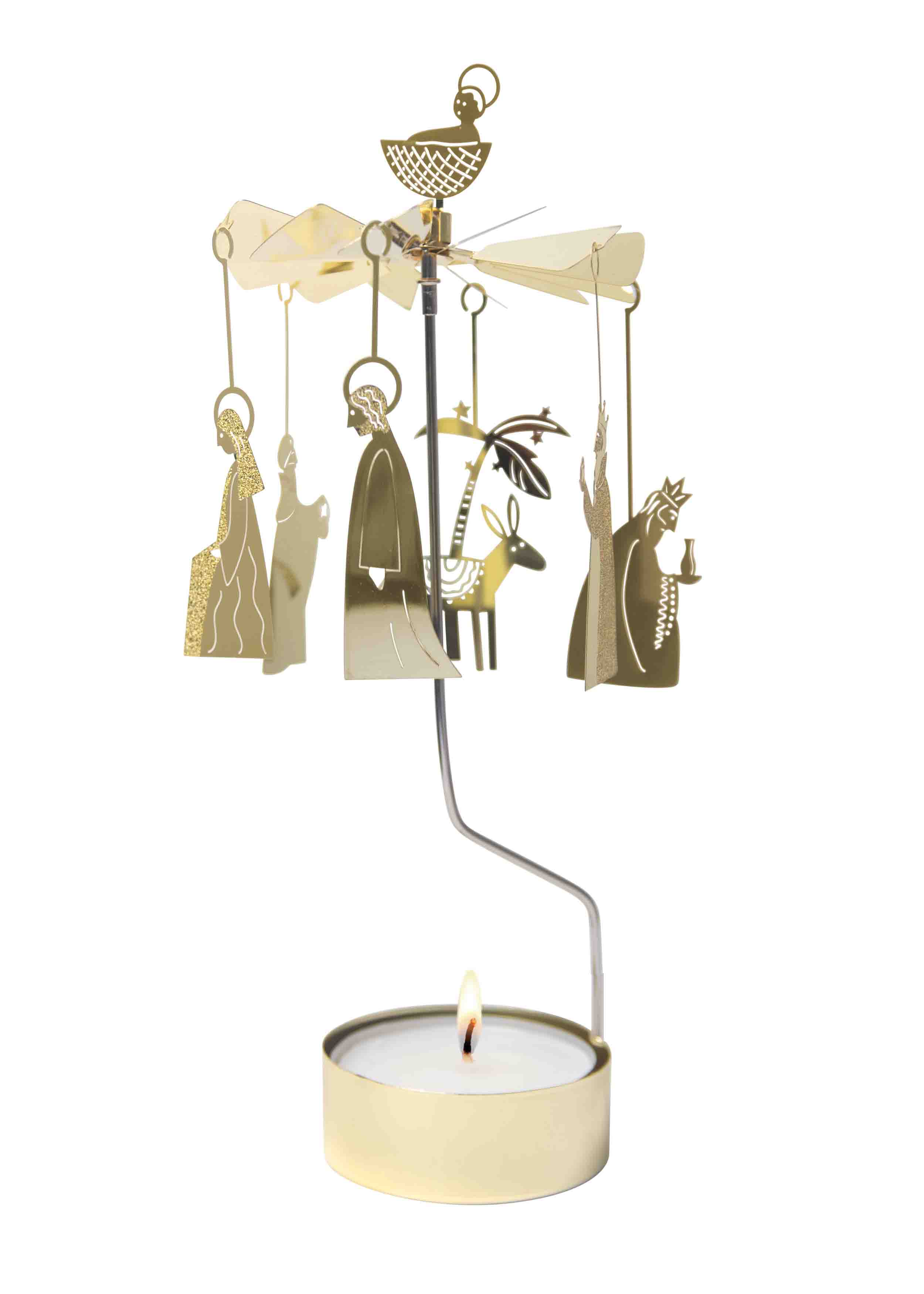 LARGE TEALIGHT SPINNER BABY JESUS & FRIENDS