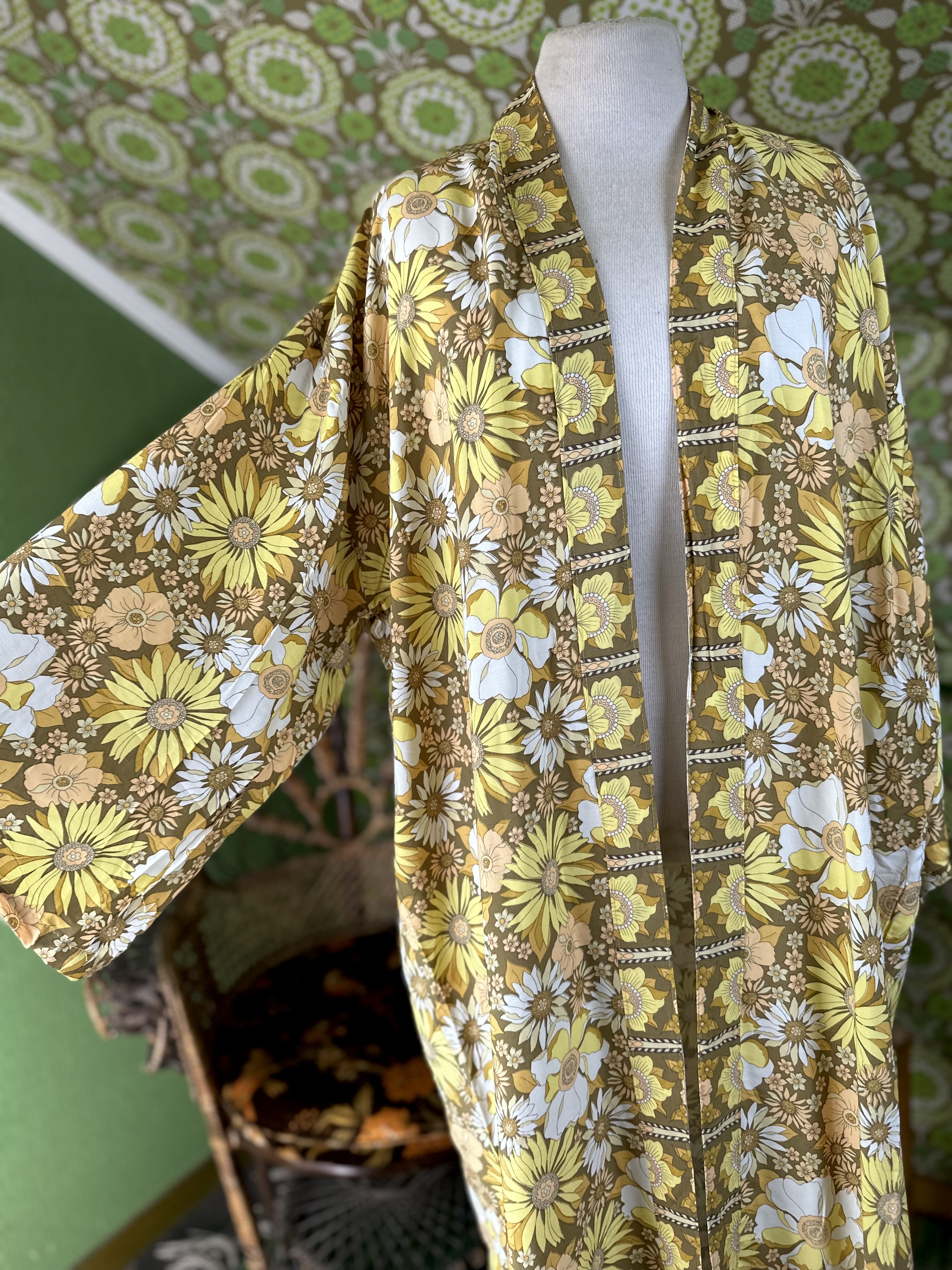 kimono  gul retro floral  lång  - 4