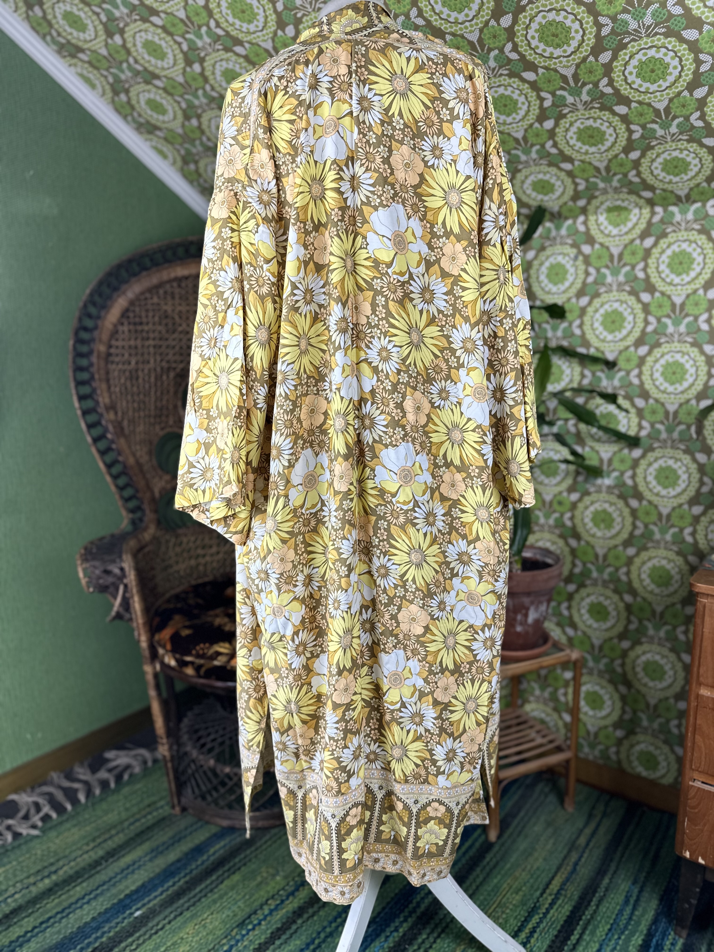 kimono  gul retro floral  lång  - 5