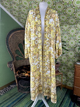 kimono  gul retro floral  lång 