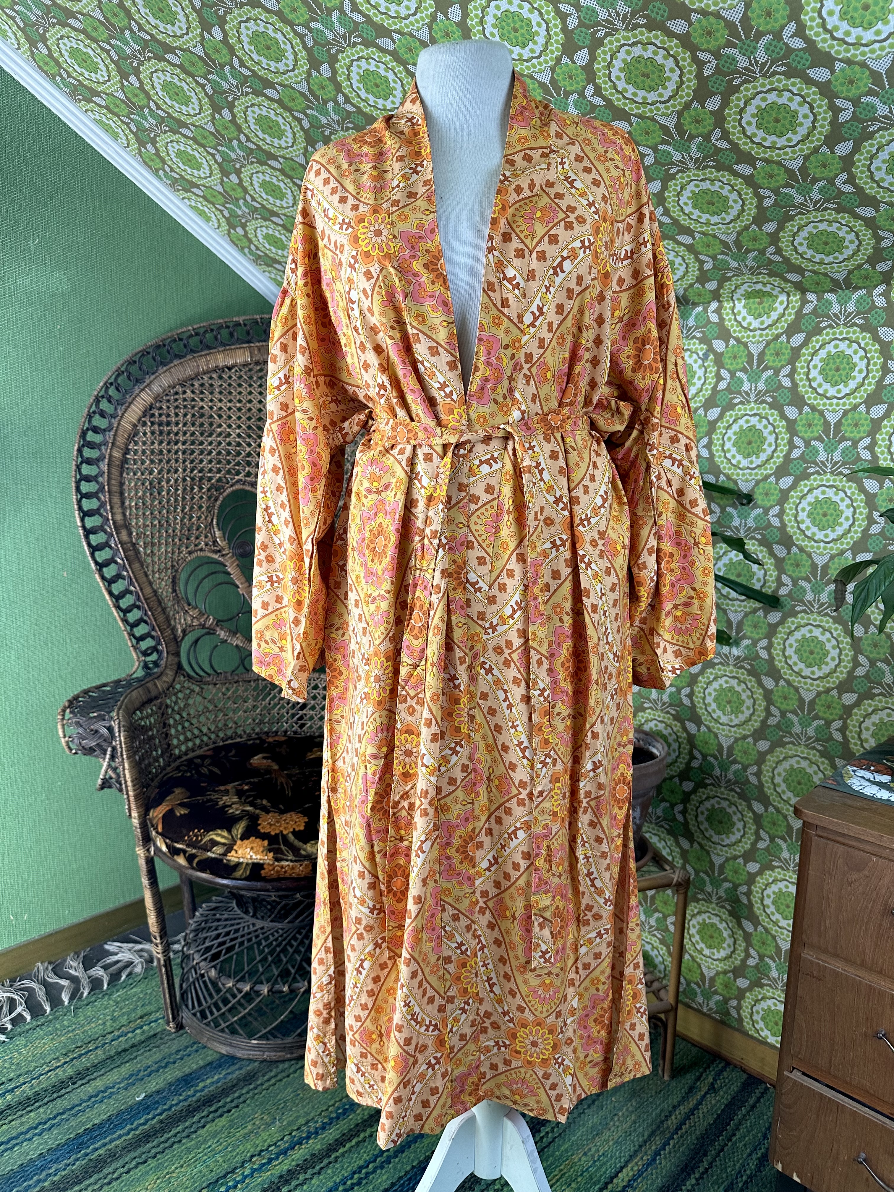 kimono  orange retro  lång  - 2