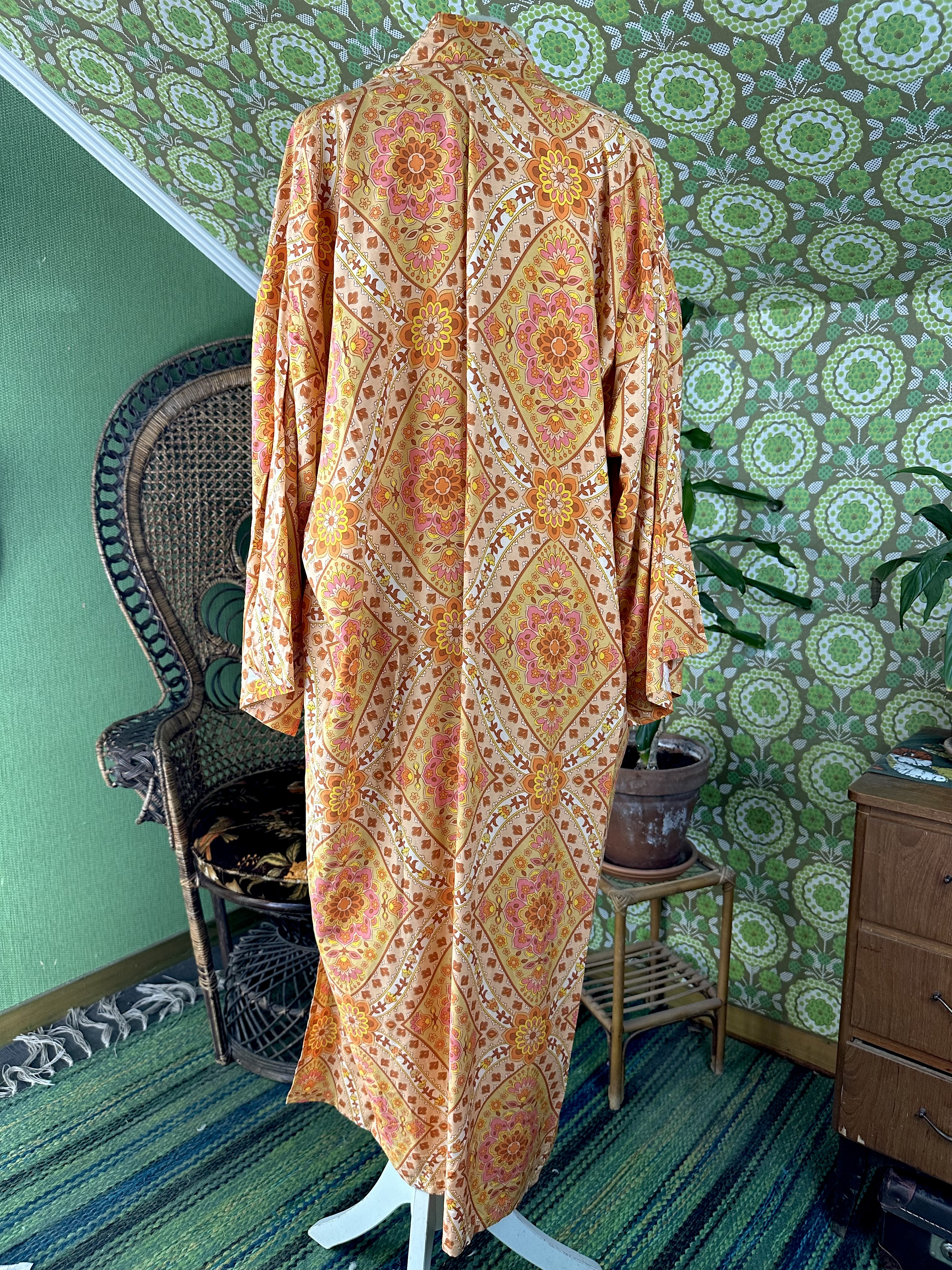kimono  orange retro  lång  - 3