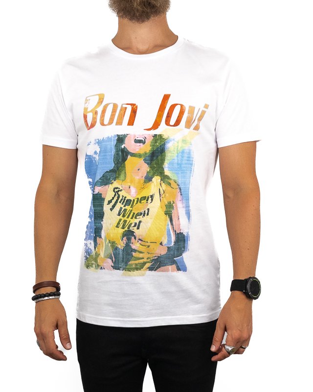 Bon Jovi T Shirt Print Band Tee Bon Jovi T-Shirt Slippery When Wet
