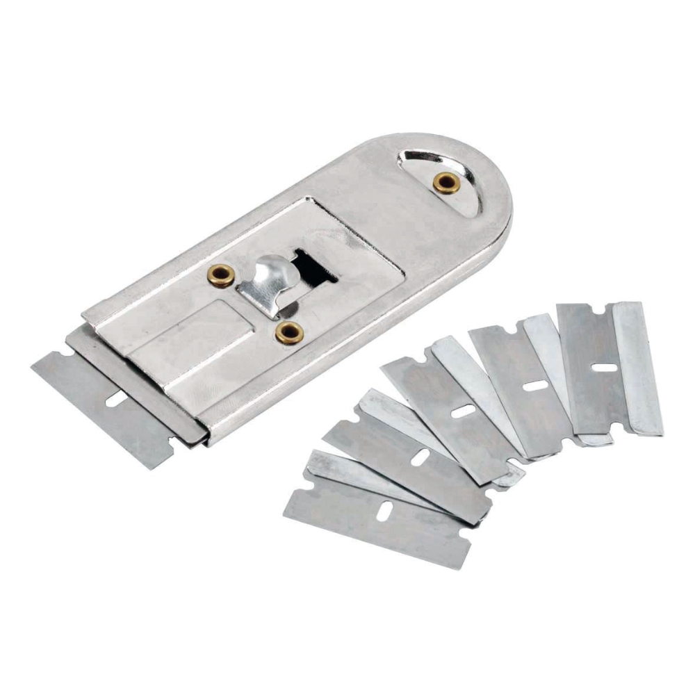 Glasskrapa av metall inkl 6 blad