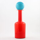 Otto Brauer (Gulvvase 1962) Red Cased Bottle with Turquoise Ball 40 cm