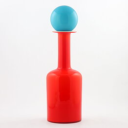 Otto Brauer (Gulvvase 1962) Red Cased Bottle with Turquoise Ball 40 cm