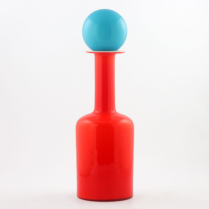 Otto Brauer (Gulvvase 1962) Red Cased Bottle with Turquoise Ball 40 cm