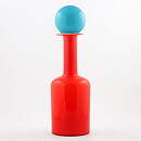 Otto Brauer (Gulvvase 1962) Red Cased Bottle with Turquoise Ball 40 cm