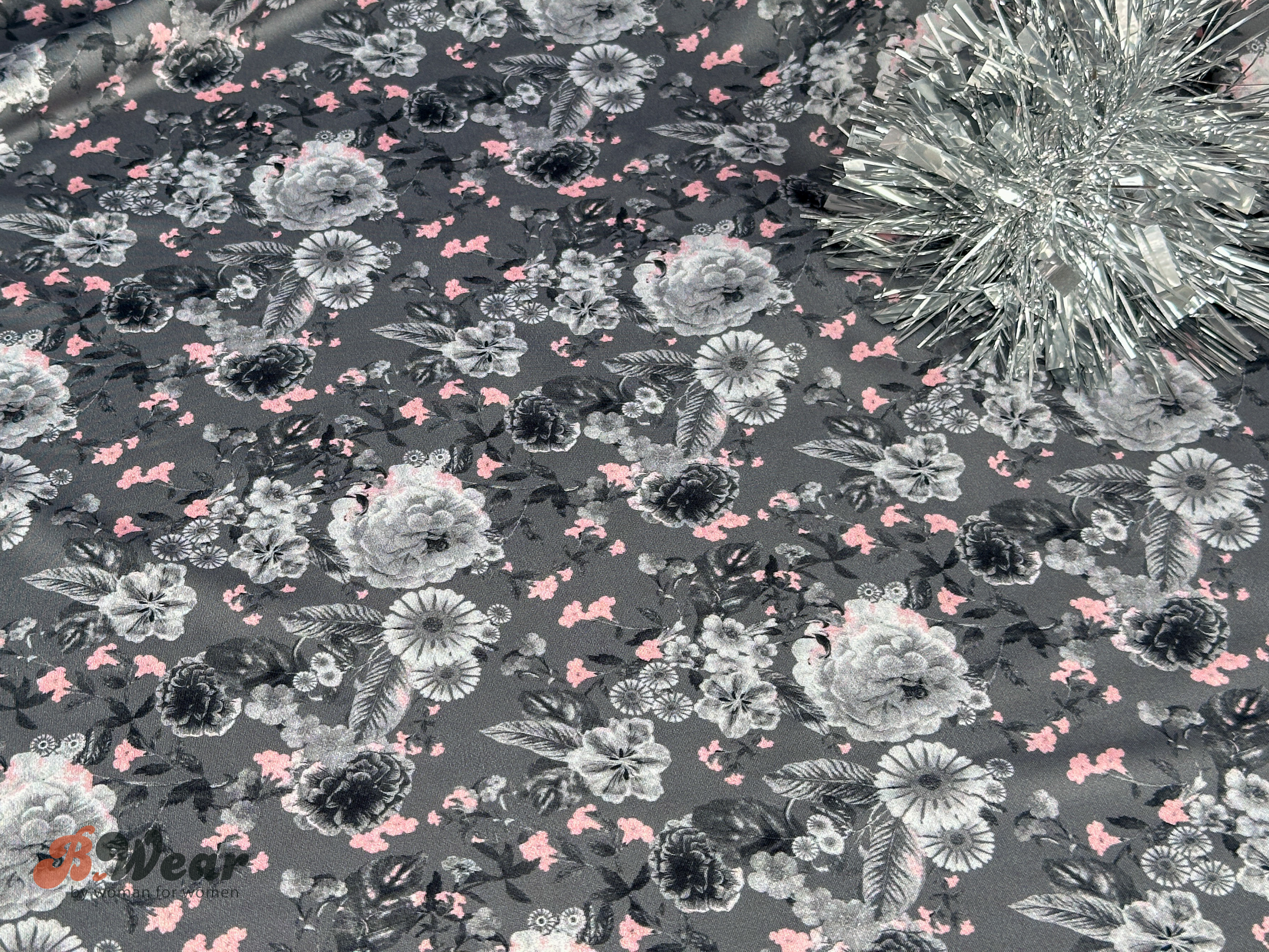 Pantie fabric - Grey with lovely flowers