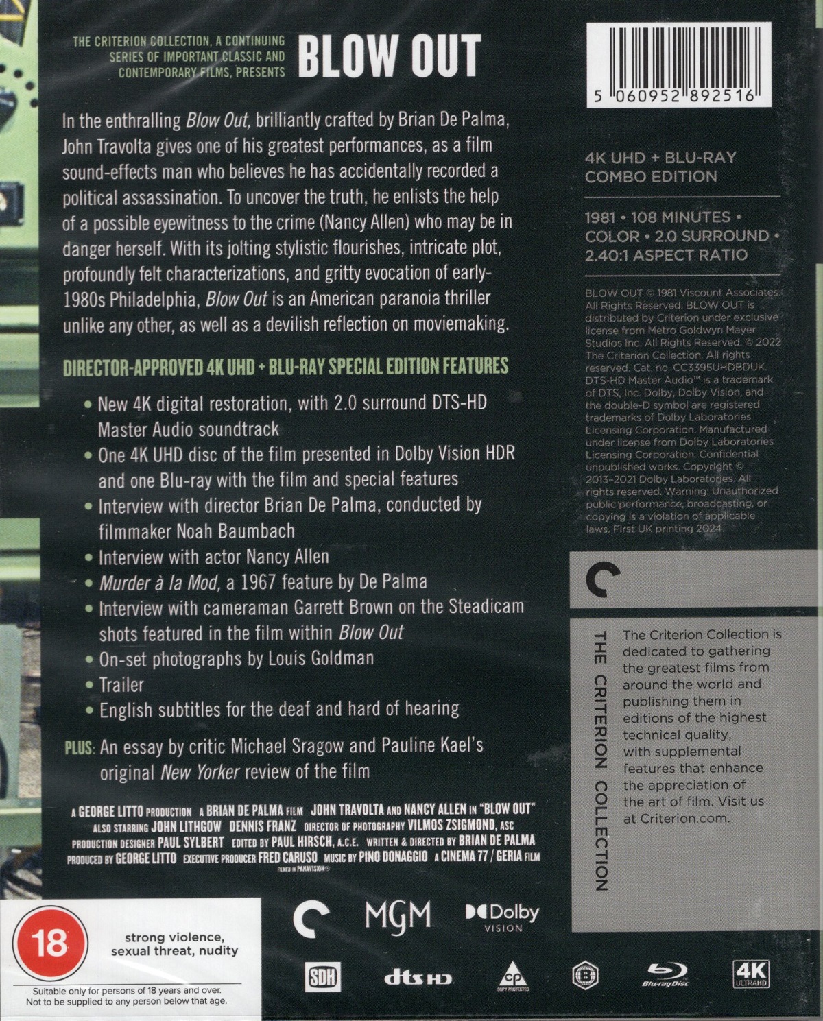 Blow Out (Criterion Collection) (ej svensk text) (4K Ultra HD + Blu-ray) - 2