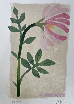Collage "Dahlia" av Maria C Bernhardsson. Orginal utan ram. 25x17,5cm.