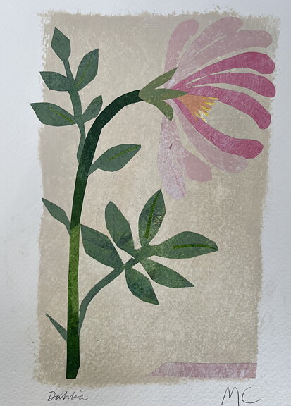 Collage "Dahlia" av Maria C Bernhardsson. Orginal utan ram. 25x17,5cm.