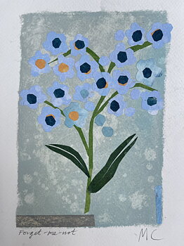 Collage "Forget-me-not" av Maria C Bernhardsson. Orginal utan ram. 25x17,5cm.