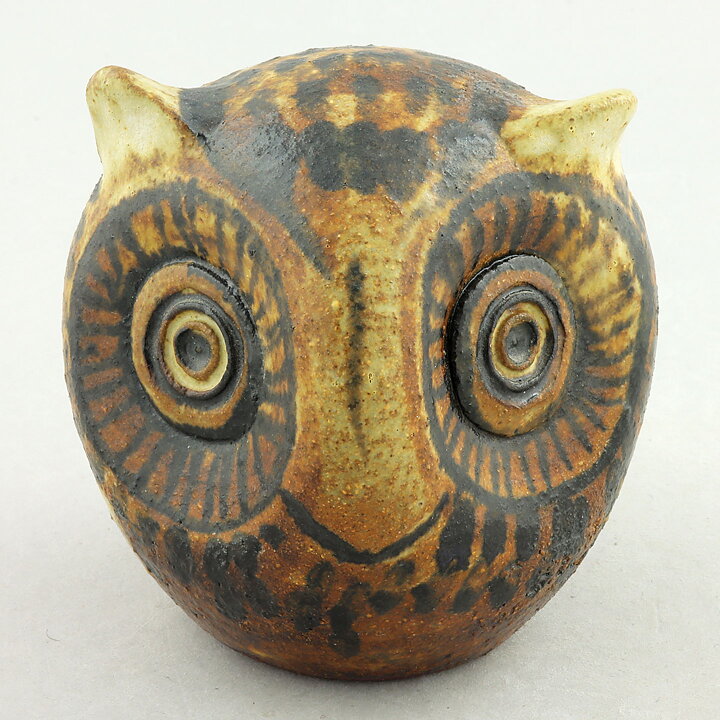 Josef Simon (1970s) Brown/Yellow Swelling Owl 9 cm