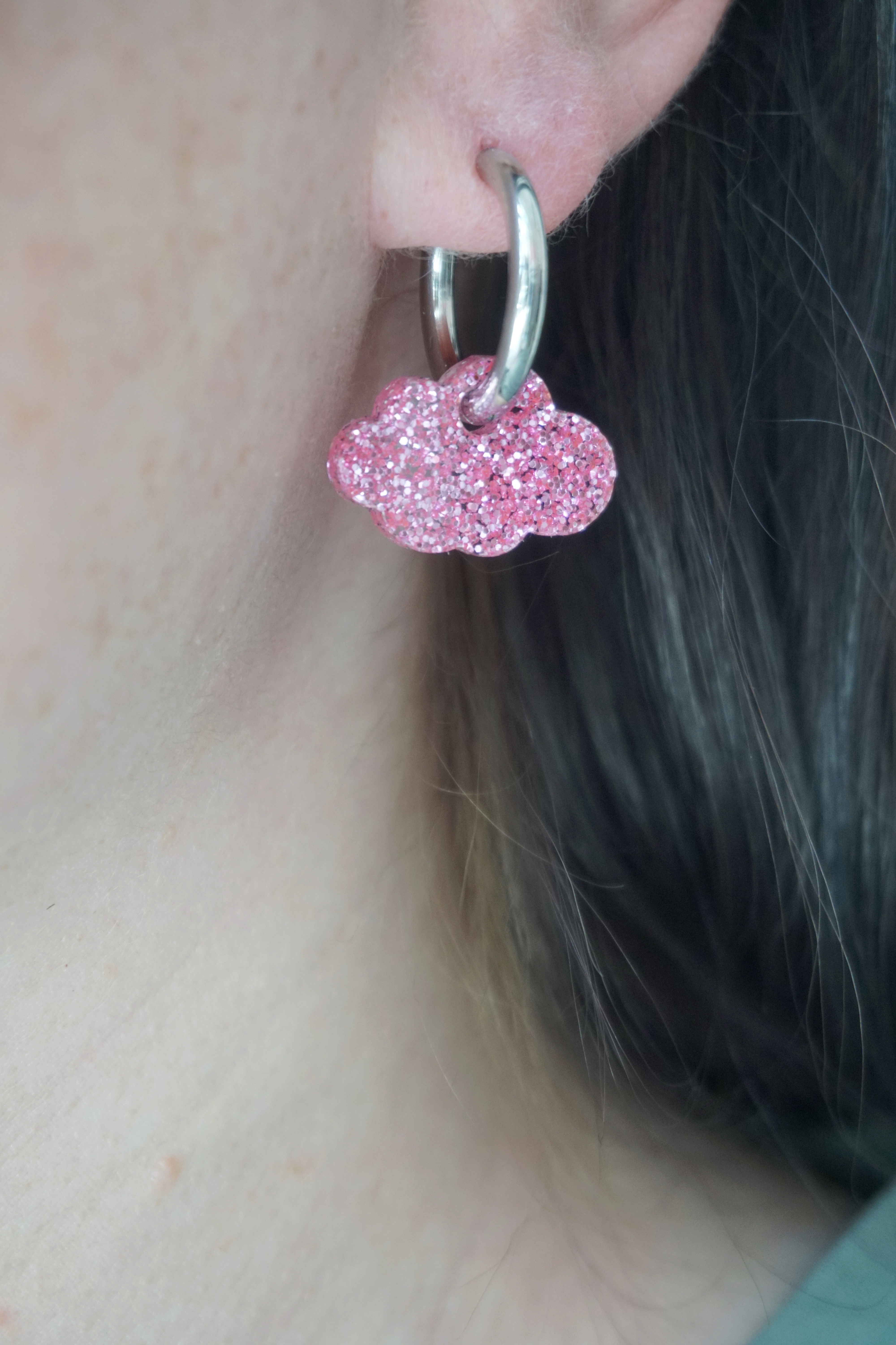 Moln mini rosa glitter hängen