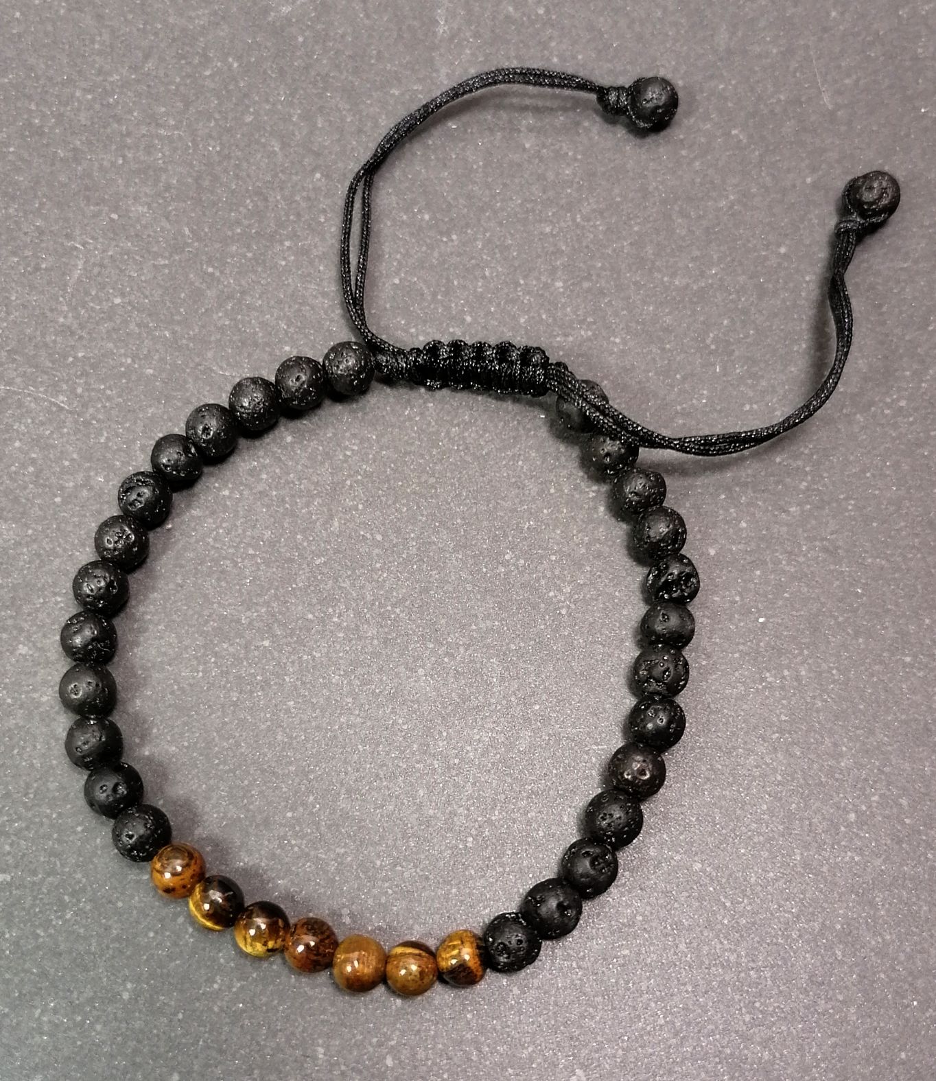 Armband - Lava Sten med Tigeröga - justerbart - 3