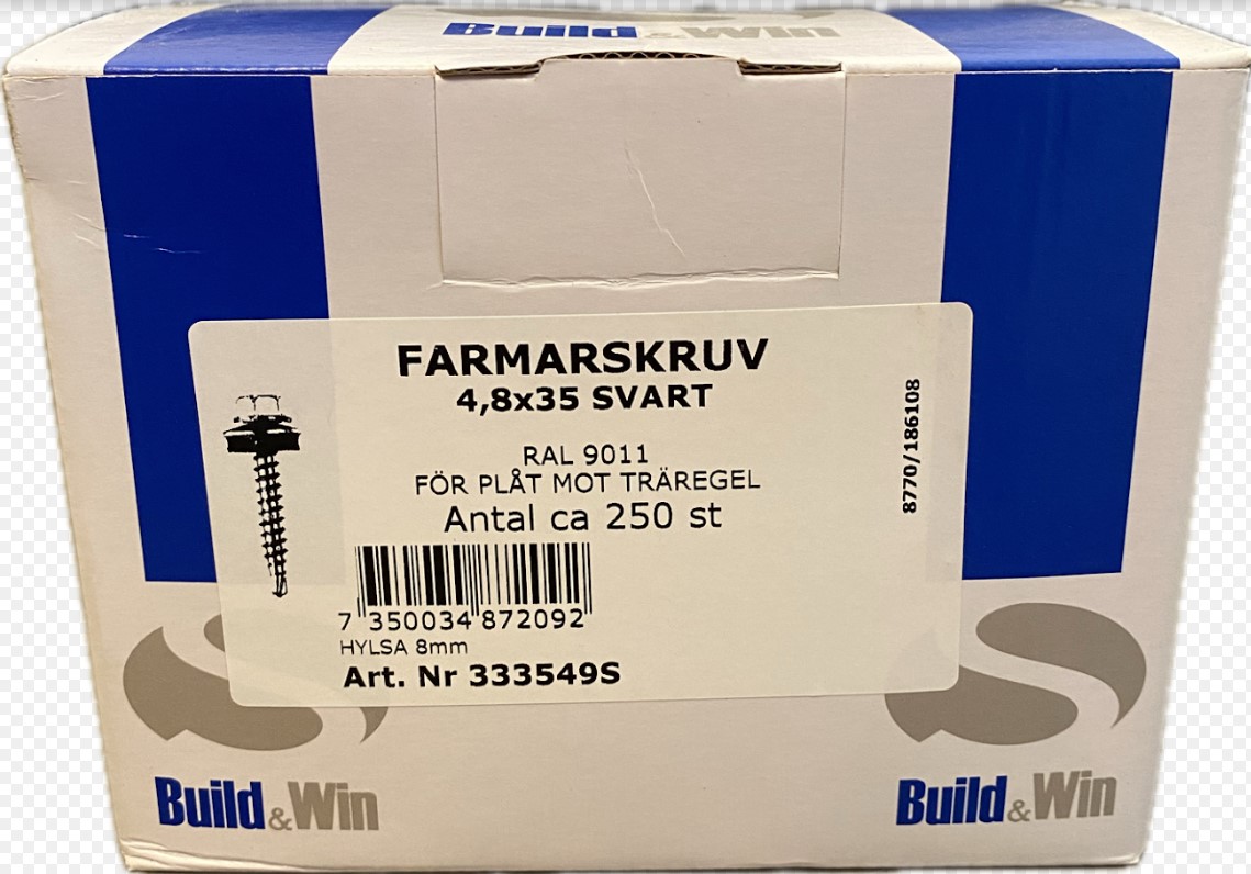 Farmarskruv 4,8X35 svart 250/pkt Nettoprisad artikel - 2