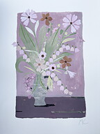 Collage "Bukett med liljekonvalj och rosenskära" av Maria C Bernhardsson. Orginal utan ram. 70x50cm.