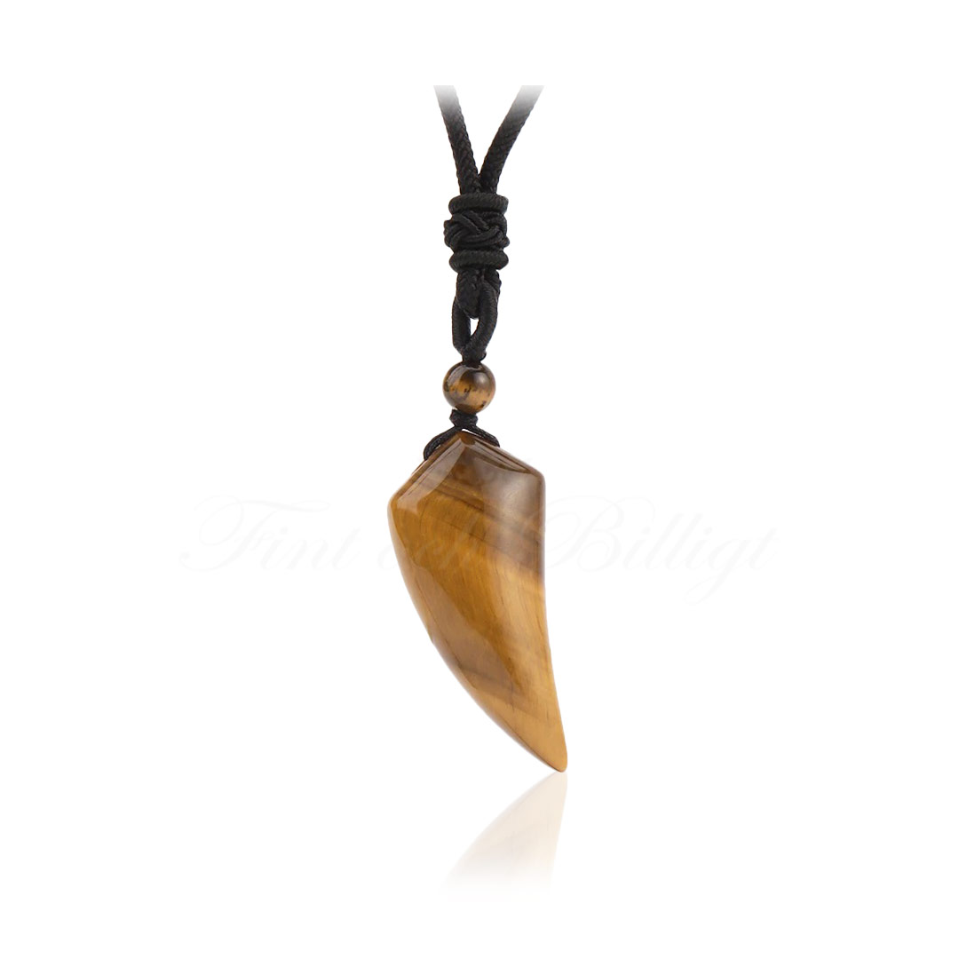 Halsband Wolf Tooth natural stone brown yellow Tiger Eye amulett halsband Tigeröga fashion smycken FintochBilligt