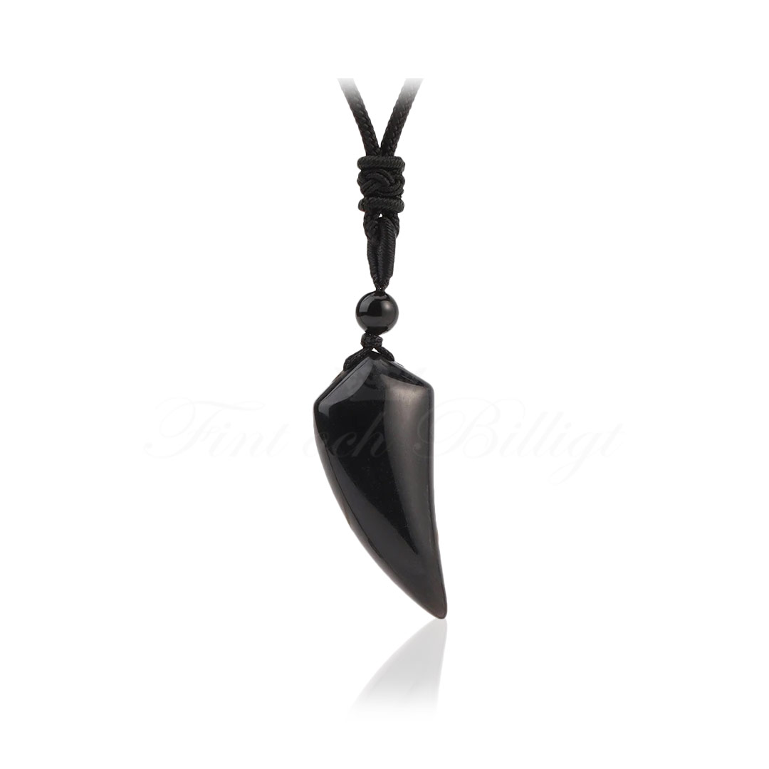 Halsband Wolf Tooth natural stone black Obsidian amulett halsband fashion smycken FintochBilligt
