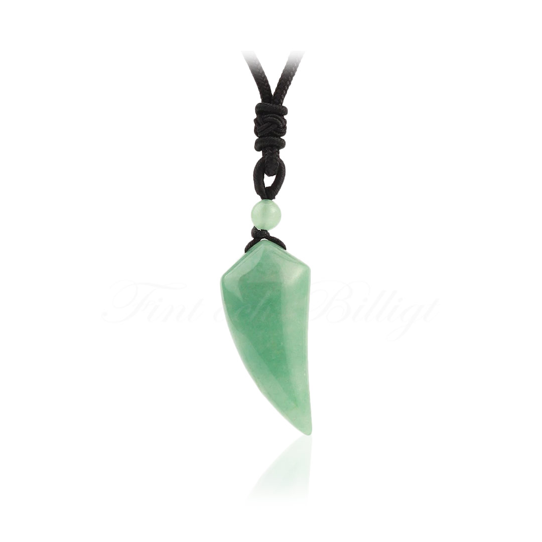 Halsband Wolf Tooth natural stone green Aventurin amulett halsband fashion smycken FintochBilligt