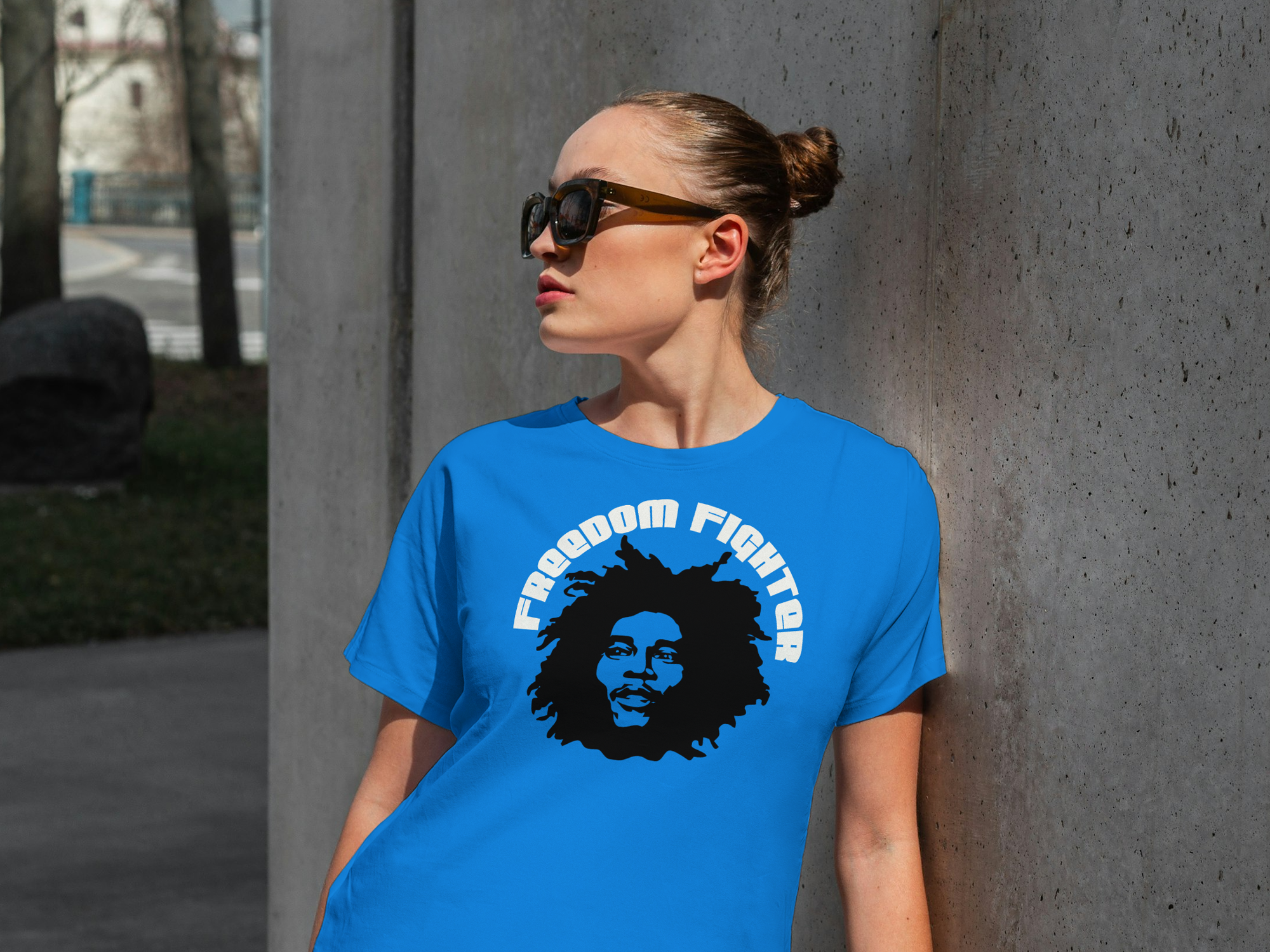 Bob Marley Freedom Fighter T- shirt Carolina Blue