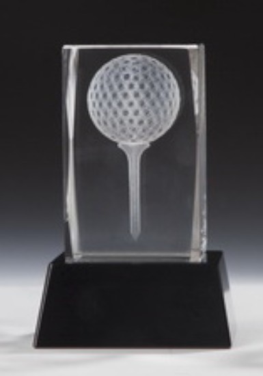 Kristall block 3D Golf, höjd 110 mm