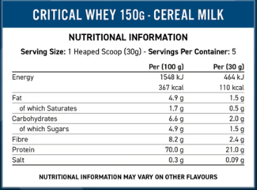 Critical whey protein 150g innehållsförteckning