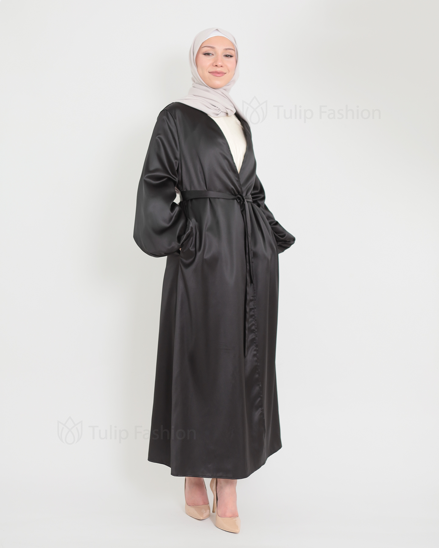 Open Satin Abaya - Black