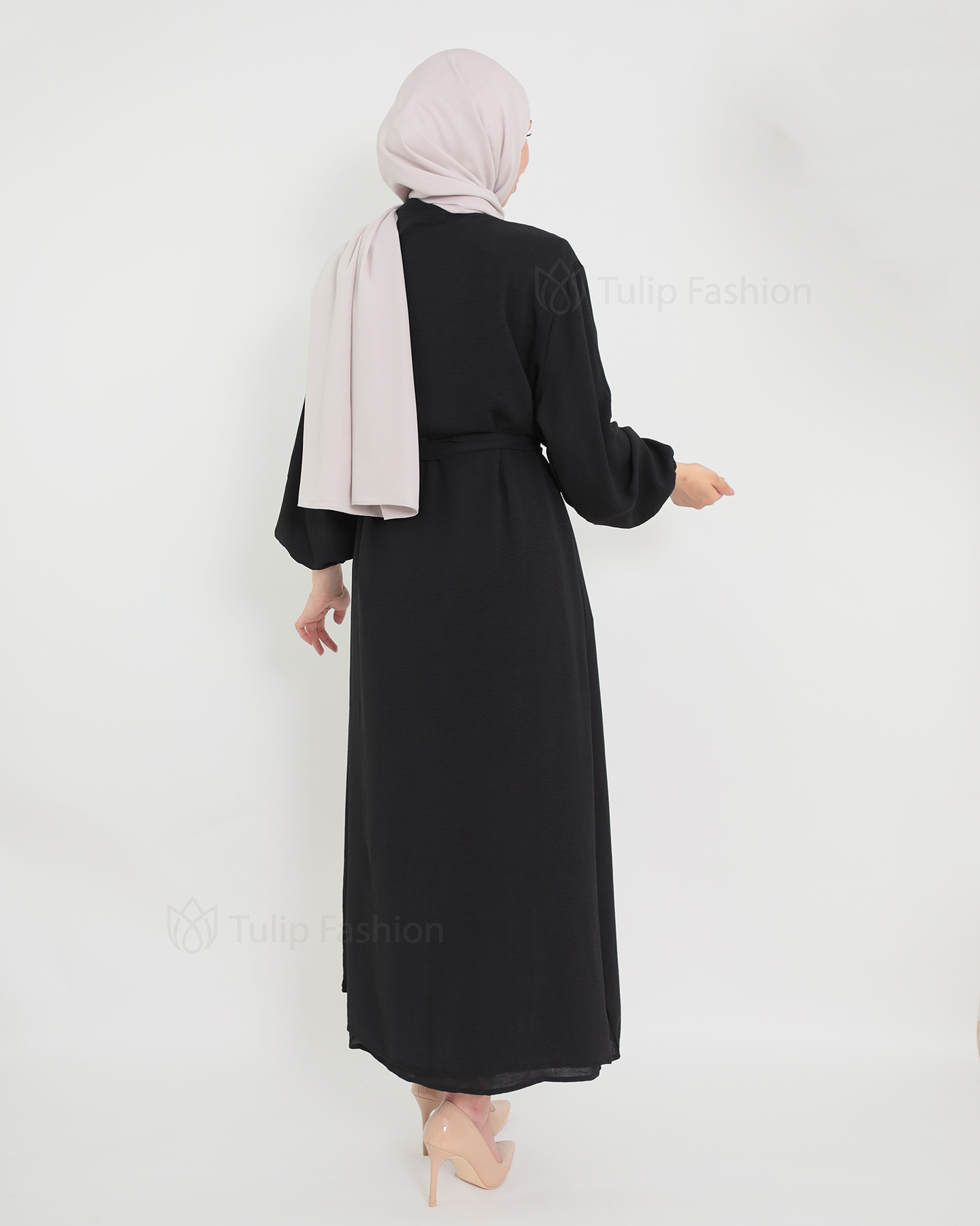 Open Abaya set with sleeveless dress - Black - 4