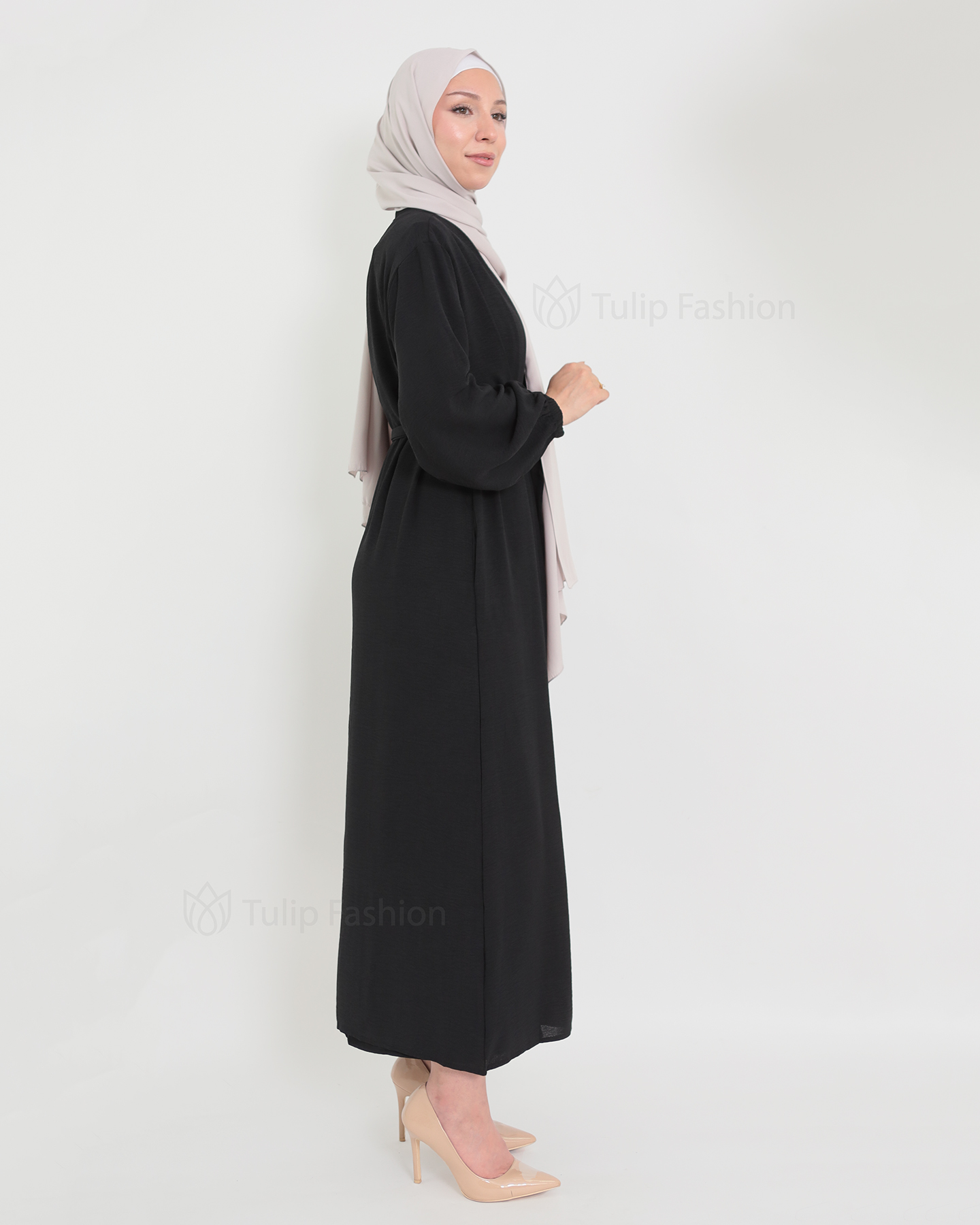 Open Abaya set with sleeveless dress - Black - 5