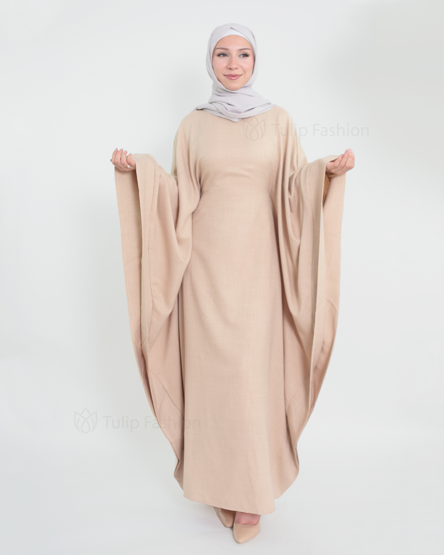 Butterfly Abaya - Beige - 3
