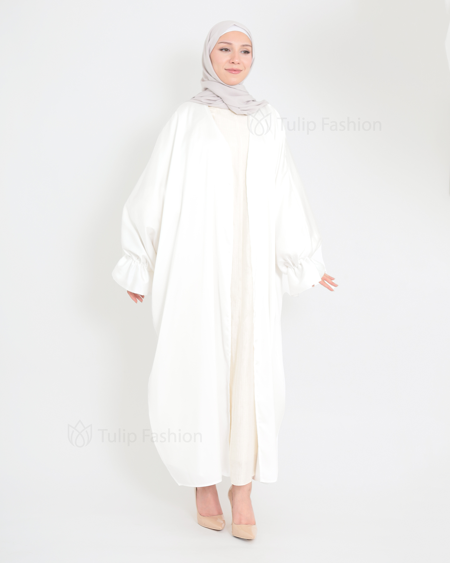 Satin Abaya - White
