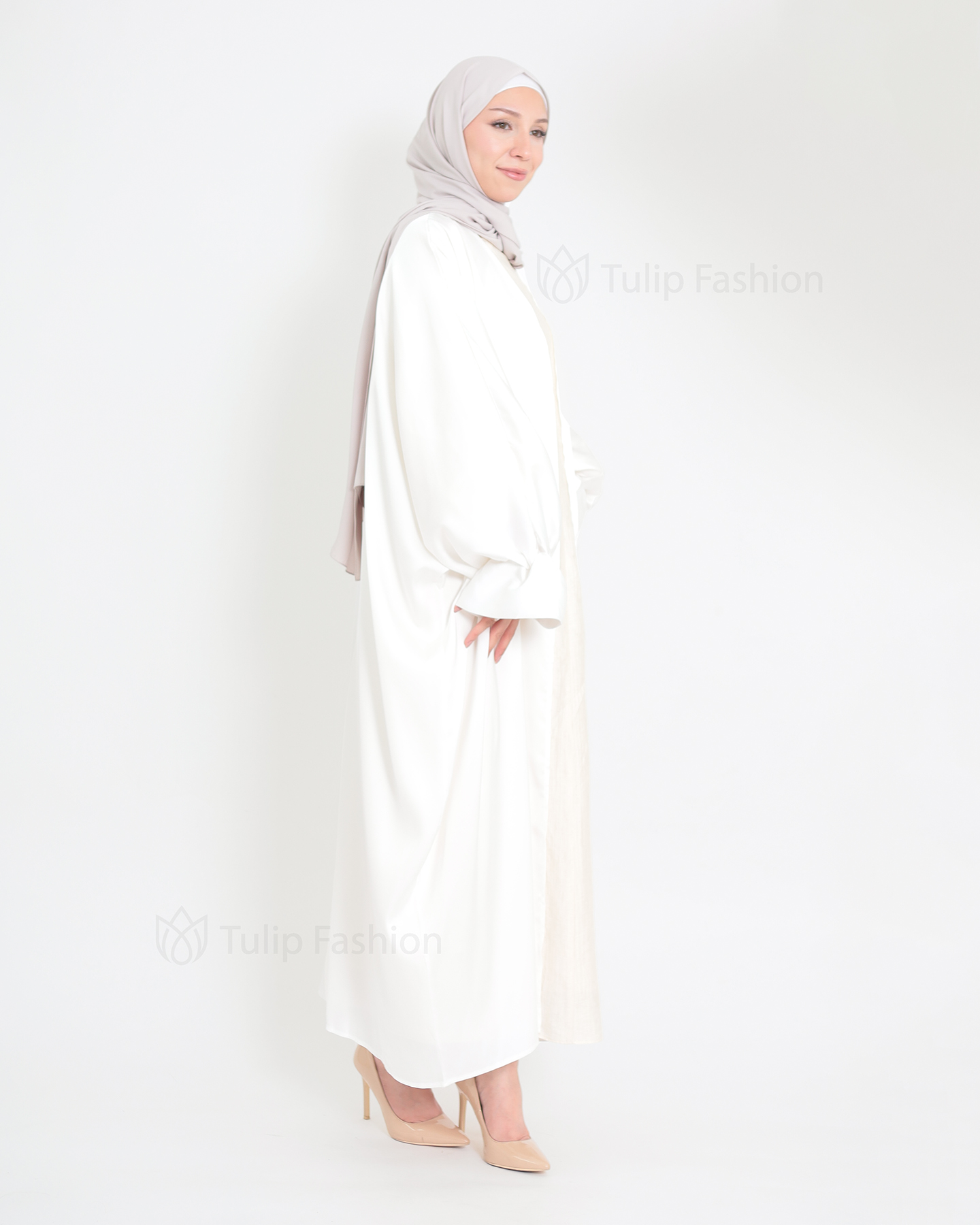 Satin Abaya - White - 2