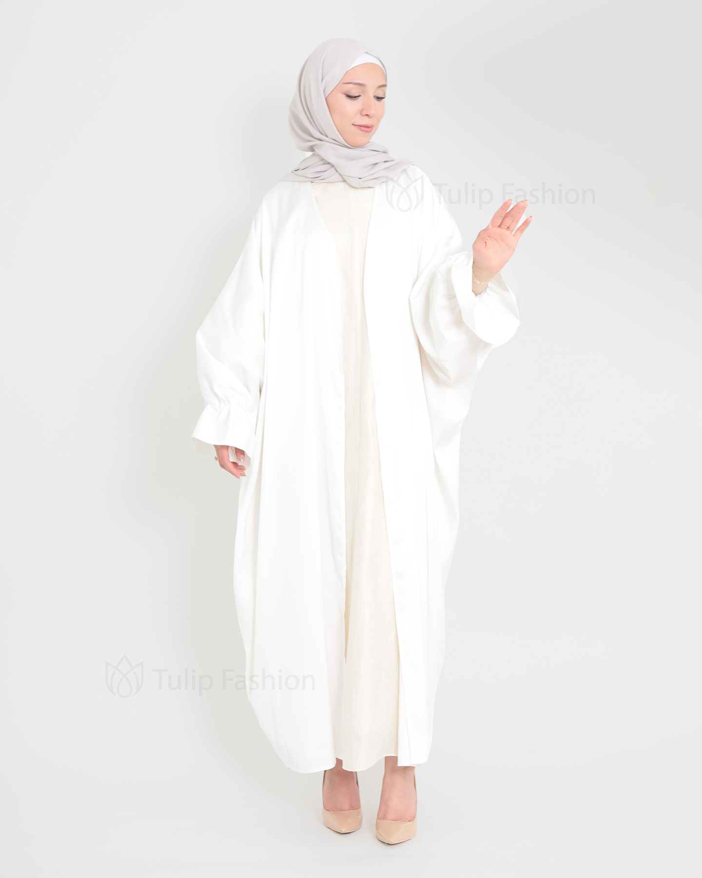 Satin Abaya - White - 4