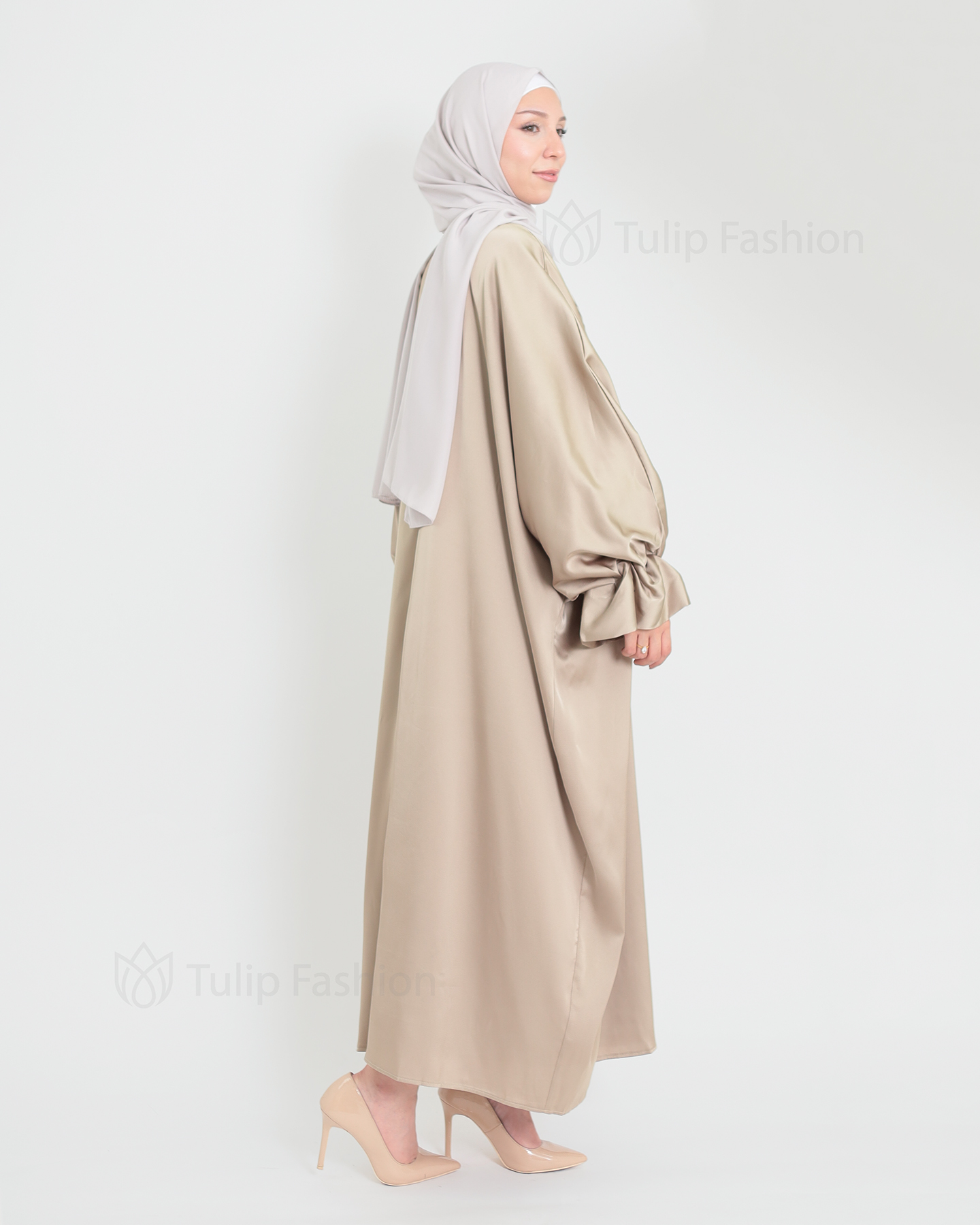 Satin Abaya - Beige - 2