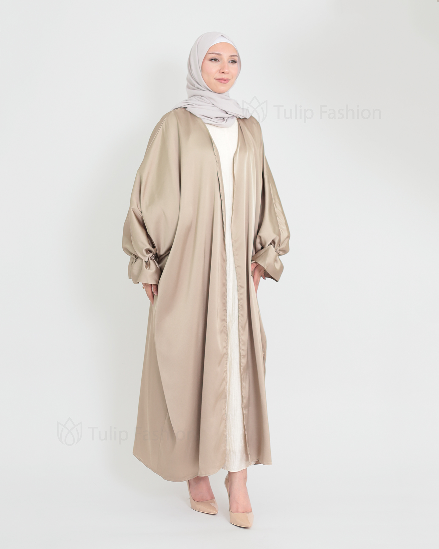 Satin Abaya - Beige