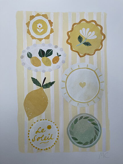 Collage "Le Soleil" av Maria C Bernhardsson. Orginal utan ram. 70x50cm.