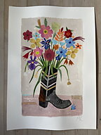 Collage "Howdy! / Swedish summer" av Maria C Bernhardsson. Orginal utan ram. 70x50cm.