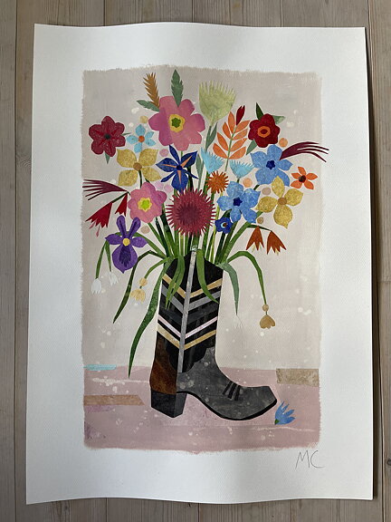 Collage "Howdy! / Swedish summer" av Maria C Bernhardsson. Orginal utan ram. 70x50cm.