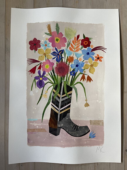 Collage "Howdy! / Swedish summer" av Maria C Bernhardsson. Orginal utan ram. 70x50cm.
