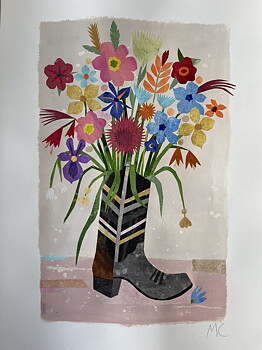 Collage "Howdy! / Swedish summer" av Maria C Bernhardsson. Orginal utan ram. 70x50cm.