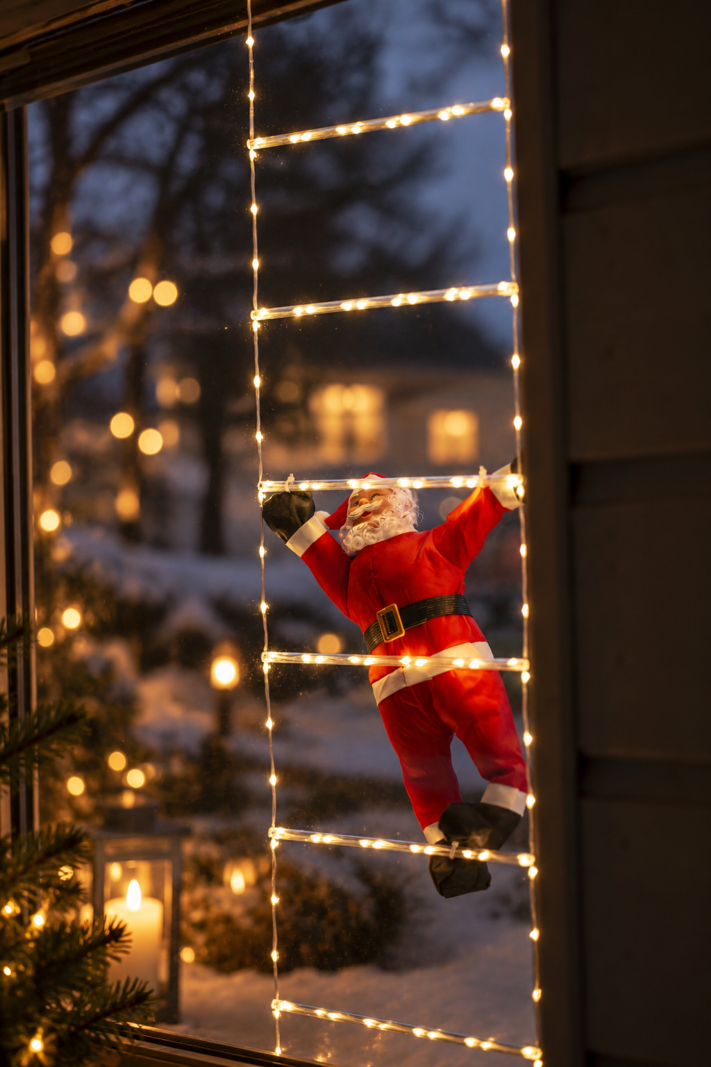 Battery-powered Silhouette – Santa on a ladder – String lights – Outdoor – 200x26 cm