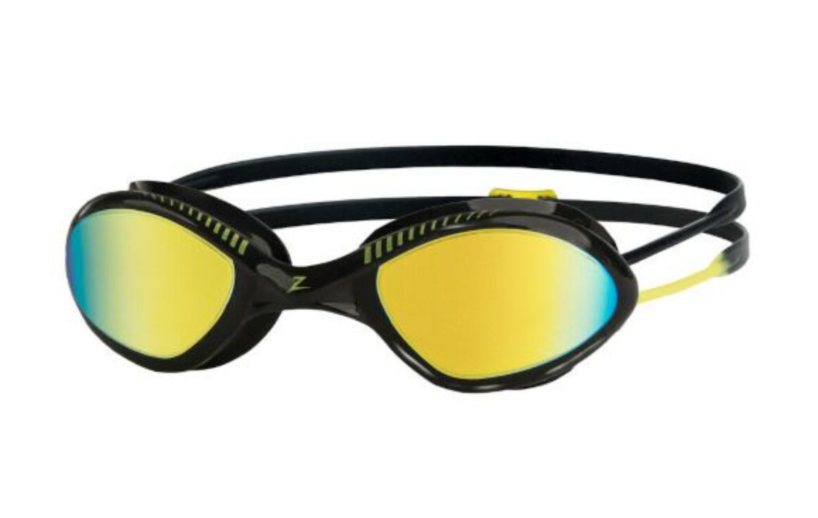 Zoggs Tiger Titanium Swim Goggles - Black/Yellow - Lens: Mirror Lime