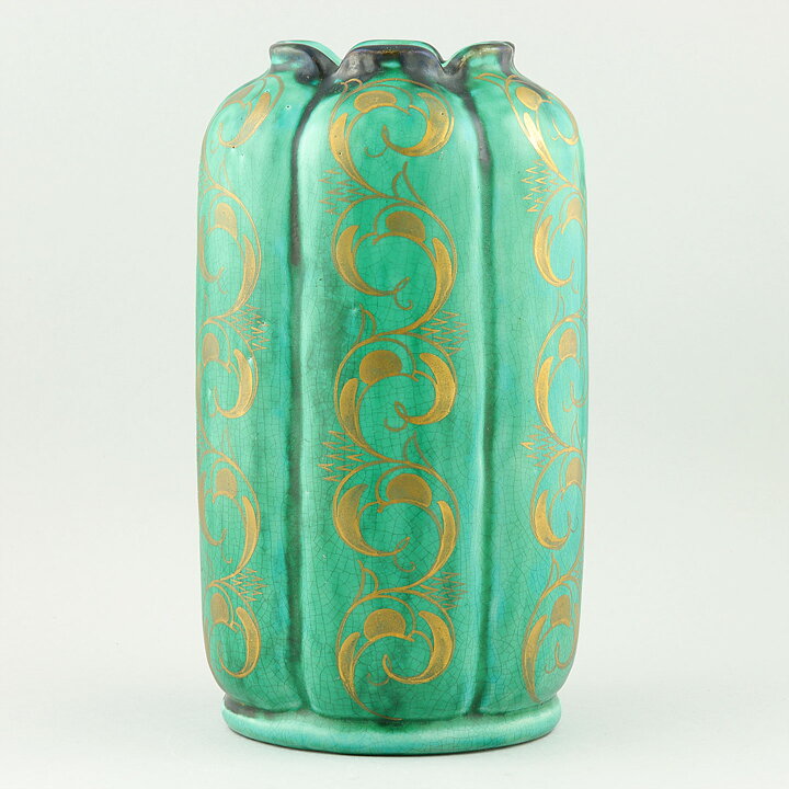 Wilhelm Kåge (1924) Green Organic Vase with Golden Decor 22 cm 